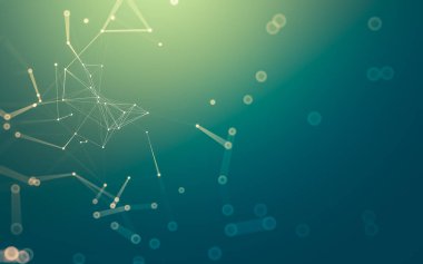 Soyut arkaplan. Çokgen şekilli molekül teknolojisi, noktaları ve çizgileri birleştiriyor. Bağlantı yapısı. Büyük veri görselleştirmesi.