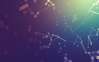 Soyut arkaplan. Çokgen şekilli molekül teknolojisi, noktaları ve çizgileri birleştiriyor. Bağlantı yapısı. Büyük veri görselleştirmesi.