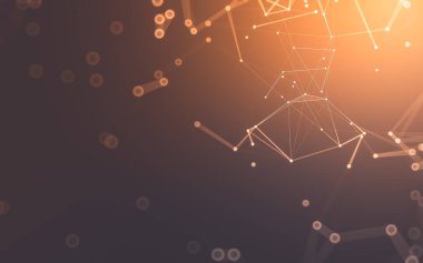 Soyut arkaplan. Çokgen şekilli molekül teknolojisi, noktaları ve çizgileri birleştiriyor. Bağlantı yapısı. Büyük veri görselleştirmesi.