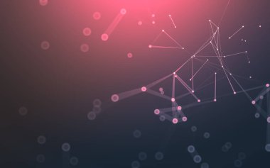 Soyut arkaplan. Çokgen şekilli molekül teknolojisi, noktaları ve çizgileri birleştiriyor. Bağlantı yapısı. Büyük veri görselleştirmesi.