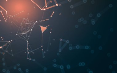 Soyut arkaplan. Çokgen şekilli molekül teknolojisi, noktaları ve çizgileri birleştiriyor. Bağlantı yapısı. Büyük veri görselleştirmesi.