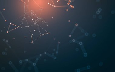 Soyut arkaplan. Çokgen şekilli molekül teknolojisi, noktaları ve çizgileri birleştiriyor. Bağlantı yapısı. Büyük veri görselleştirmesi.