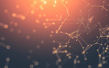 Soyut arkaplan. Çokgen şekilli molekül teknolojisi, noktaları ve çizgileri birleştiriyor. Bağlantı yapısı. Büyük veri görselleştirmesi.