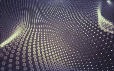 Soyut arkaplan. Çokgen şekilli molekül teknolojisi, noktaları ve çizgileri birleştiriyor. Bağlantı yapısı. Büyük veri görselleştirmesi.