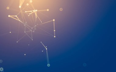 Soyut arkaplan. Çokgen şekilli molekül teknolojisi, noktaları ve çizgileri birleştiriyor. Bağlantı yapısı. Büyük veri görselleştirmesi.