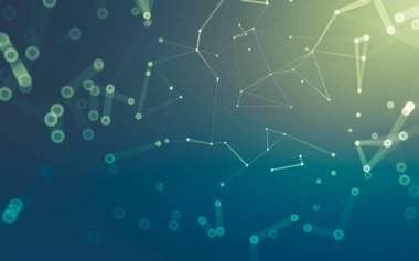 Soyut arkaplan. Çokgen şekilli molekül teknolojisi, noktaları ve çizgileri birleştiriyor. Bağlantı yapısı. Büyük veri görselleştirmesi.