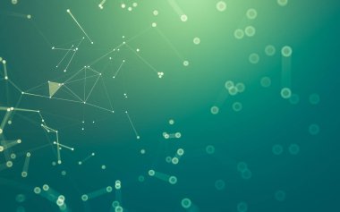 Soyut arkaplan. Çokgen şekilli molekül teknolojisi, noktaları ve çizgileri birleştiriyor. Bağlantı yapısı. Büyük veri görselleştirmesi.