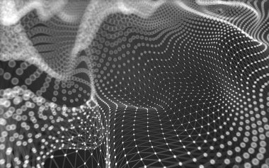 Soyut arkaplan. Çokgen şekilli molekül teknolojisi, noktaları ve çizgileri birleştiriyor. Bağlantı yapısı. Büyük veri görselleştirmesi. 