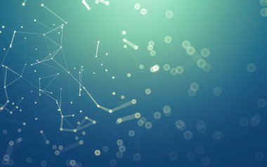 Soyut arkaplan. Çokgen şekilli molekül teknolojisi, noktaları ve çizgileri birleştiriyor. Bağlantı yapısı. Büyük veri görselleştirmesi.