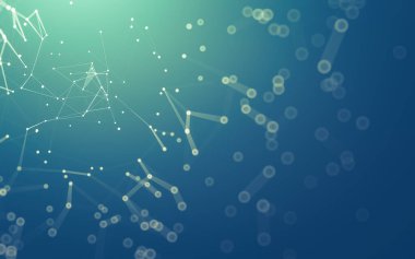 Soyut arkaplan. Çokgen şekilli molekül teknolojisi, noktaları ve çizgileri birleştiriyor. Bağlantı yapısı. Büyük veri görselleştirmesi.