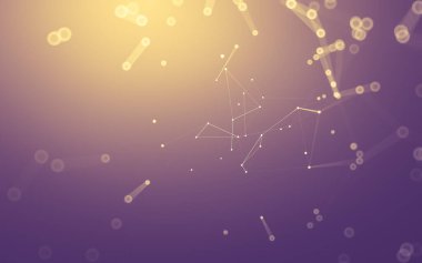 Soyut arkaplan. Çokgen şekilli molekül teknolojisi, noktaları ve çizgileri birleştiriyor. Bağlantı yapısı. Büyük veri görselleştirmesi.