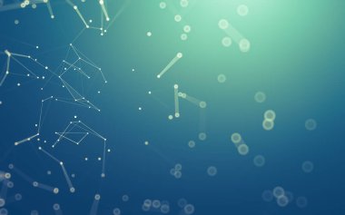 Soyut arkaplan. Çokgen şekilli molekül teknolojisi, noktaları ve çizgileri birleştiriyor. Bağlantı yapısı. Büyük veri görselleştirmesi.