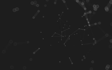 Soyut arkaplan. Çokgen şekilli molekül teknolojisi, noktaları ve çizgileri birleştiriyor. Bağlantı yapısı. Büyük veri görselleştirmesi. 