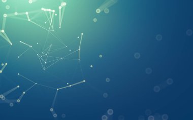 Soyut arkaplan. Çokgen şekilli molekül teknolojisi, noktaları ve çizgileri birleştiriyor. Bağlantı yapısı. Büyük veri görselleştirmesi.