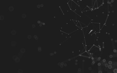 Soyut arkaplan. Çokgen şekilli molekül teknolojisi, noktaları ve çizgileri birleştiriyor. Bağlantı yapısı. Büyük veri görselleştirmesi. 