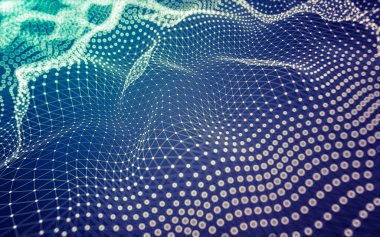 Soyut arkaplan. Çokgen şekilli molekül teknolojisi, noktaları ve çizgileri birleştiriyor. Bağlantı yapısı. Büyük veri görselleştirmesi.