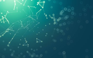 Soyut arkaplan. Çokgen şekilli molekül teknolojisi, noktaları ve çizgileri birleştiriyor. Bağlantı yapısı. Büyük veri görselleştirmesi.