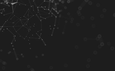 Soyut arkaplan. Çokgen şekilli molekül teknolojisi, noktaları ve çizgileri birleştiriyor. Bağlantı yapısı. Büyük veri görselleştirmesi. 