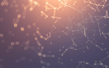 Soyut arkaplan. Çokgen şekilli molekül teknolojisi, noktaları ve çizgileri birleştiriyor. Bağlantı yapısı. Büyük veri görselleştirmesi.