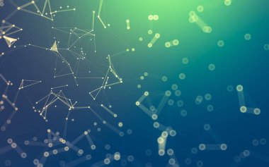 Soyut arkaplan. Çokgen şekilli molekül teknolojisi, noktaları ve çizgileri birleştiriyor. Bağlantı yapısı. Büyük veri görselleştirmesi.