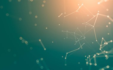 Soyut arkaplan. Çokgen şekilli molekül teknolojisi, noktaları ve çizgileri birleştiriyor. Bağlantı yapısı. Büyük veri görselleştirmesi.