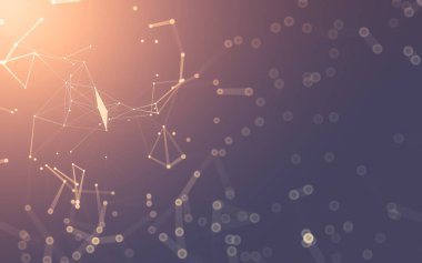 Soyut arkaplan. Çokgen şekilli molekül teknolojisi, noktaları ve çizgileri birleştiriyor. Bağlantı yapısı. Büyük veri görselleştirmesi.