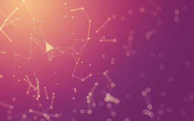 Soyut arkaplan. Çokgen şekilli molekül teknolojisi, noktaları ve çizgileri birleştiriyor. Bağlantı yapısı. Büyük veri görselleştirmesi.