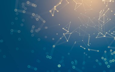 Soyut arkaplan. Çokgen şekilli molekül teknolojisi, noktaları ve çizgileri birleştiriyor. Bağlantı yapısı. Büyük veri görselleştirmesi.