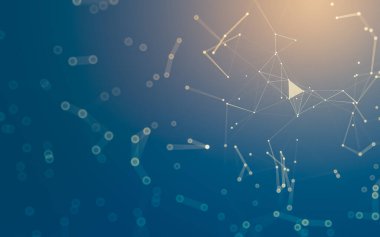 Soyut arkaplan. Çokgen şekilli molekül teknolojisi, noktaları ve çizgileri birleştiriyor. Bağlantı yapısı. Büyük veri görselleştirmesi.