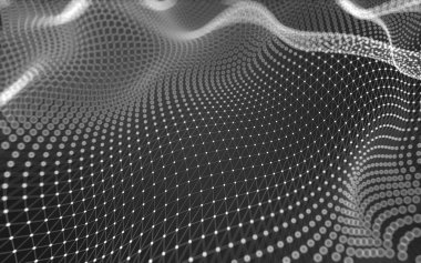 Soyut arkaplan. Çokgen şekilli molekül teknolojisi, noktaları ve çizgileri birleştiriyor. Bağlantı yapısı. Büyük veri görselleştirmesi. 