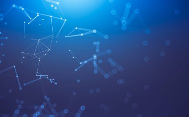 Soyut arkaplan. Çokgen şekilli molekül teknolojisi, noktaları ve çizgileri birleştiriyor. Bağlantı yapısı. Büyük veri görselleştirmesi.