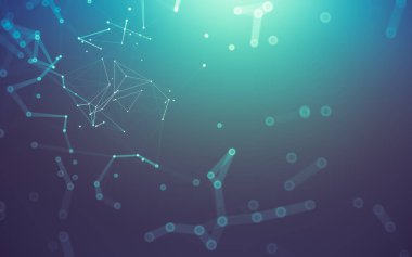 Soyut arkaplan. Çokgen şekilli molekül teknolojisi, noktaları ve çizgileri birleştiriyor. Bağlantı yapısı. Büyük veri görselleştirmesi.