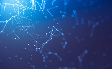 Soyut arkaplan. Çokgen şekilli molekül teknolojisi, noktaları ve çizgileri birleştiriyor. Bağlantı yapısı. Büyük veri görselleştirmesi.