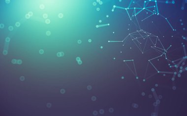 Soyut arkaplan. Çokgen şekilli molekül teknolojisi, noktaları ve çizgileri birleştiriyor. Bağlantı yapısı. Büyük veri görselleştirmesi.