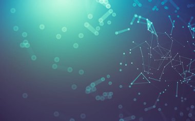 Soyut arkaplan. Çokgen şekilli molekül teknolojisi, noktaları ve çizgileri birleştiriyor. Bağlantı yapısı. Büyük veri görselleştirmesi.