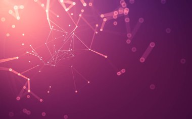 Soyut arkaplan. Çokgen şekilli molekül teknolojisi, noktaları ve çizgileri birleştiriyor. Bağlantı yapısı. Büyük veri görselleştirmesi.