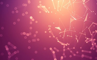 Soyut arkaplan. Çokgen şekilli molekül teknolojisi, noktaları ve çizgileri birleştiriyor. Bağlantı yapısı. Büyük veri görselleştirmesi.