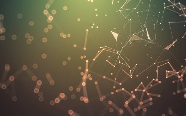 Soyut arkaplan. Çokgen şekilli molekül teknolojisi, noktaları ve çizgileri birleştiriyor. Bağlantı yapısı. Büyük veri görselleştirmesi.