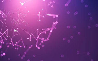 Soyut arkaplan. Çokgen şekilli molekül teknolojisi, noktaları ve çizgileri birleştiriyor. Bağlantı yapısı. Büyük veri görselleştirmesi.