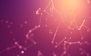 Soyut arkaplan. Çokgen şekilli molekül teknolojisi, noktaları ve çizgileri birleştiriyor. Bağlantı yapısı. Büyük veri görselleştirmesi.