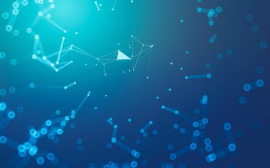 Soyut arkaplan. Çokgen şekilli molekül teknolojisi, noktaları ve çizgileri birleştiriyor. Bağlantı yapısı. Büyük veri görselleştirmesi.