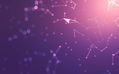 Soyut arkaplan. Çokgen şekilli molekül teknolojisi, noktaları ve çizgileri birleştiriyor. Bağlantı yapısı. Büyük veri görselleştirmesi.