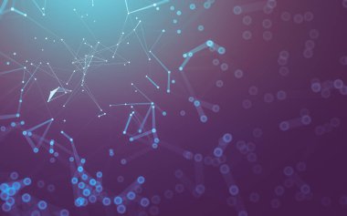 Soyut arkaplan. Çokgen şekilli molekül teknolojisi, noktaları ve çizgileri birleştiriyor. Bağlantı yapısı. Büyük veri görselleştirmesi.