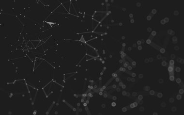 Soyut arkaplan. Çokgen şekilli molekül teknolojisi, noktaları ve çizgileri birleştiriyor. Bağlantı yapısı. Büyük veri görselleştirmesi. 