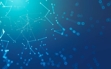 Soyut arkaplan. Çokgen şekilli molekül teknolojisi, noktaları ve çizgileri birleştiriyor. Bağlantı yapısı. Büyük veri görselleştirmesi.