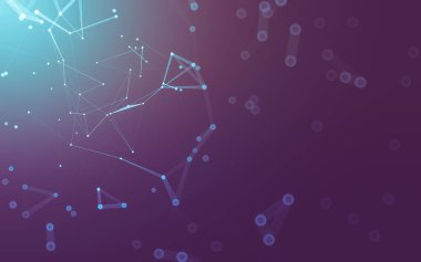 Soyut arkaplan. Çokgen şekilli molekül teknolojisi, noktaları ve çizgileri birleştiriyor. Bağlantı yapısı. Büyük veri görselleştirmesi.