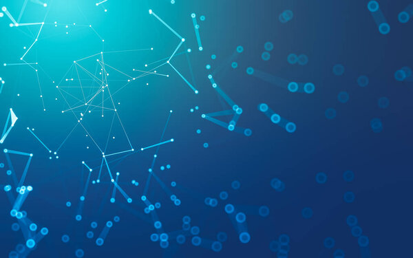Abstract background. Molecules technology with polygonal shapes, connecting dots and lines. Connection structure. Big data visualization.