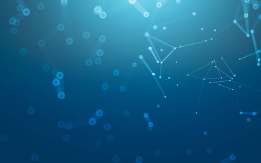 Soyut arkaplan. Çokgen şekilli molekül teknolojisi, noktaları ve çizgileri birleştiriyor. Bağlantı yapısı. Büyük veri görselleştirmesi.