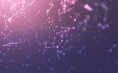 Soyut arkaplan. Çokgen şekilli molekül teknolojisi, noktaları ve çizgileri birleştiriyor. Bağlantı yapısı. Büyük veri görselleştirmesi.