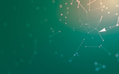 Soyut arkaplan. Çokgen şekilli molekül teknolojisi, noktaları ve çizgileri birleştiriyor. Bağlantı yapısı. Büyük veri görselleştirmesi.